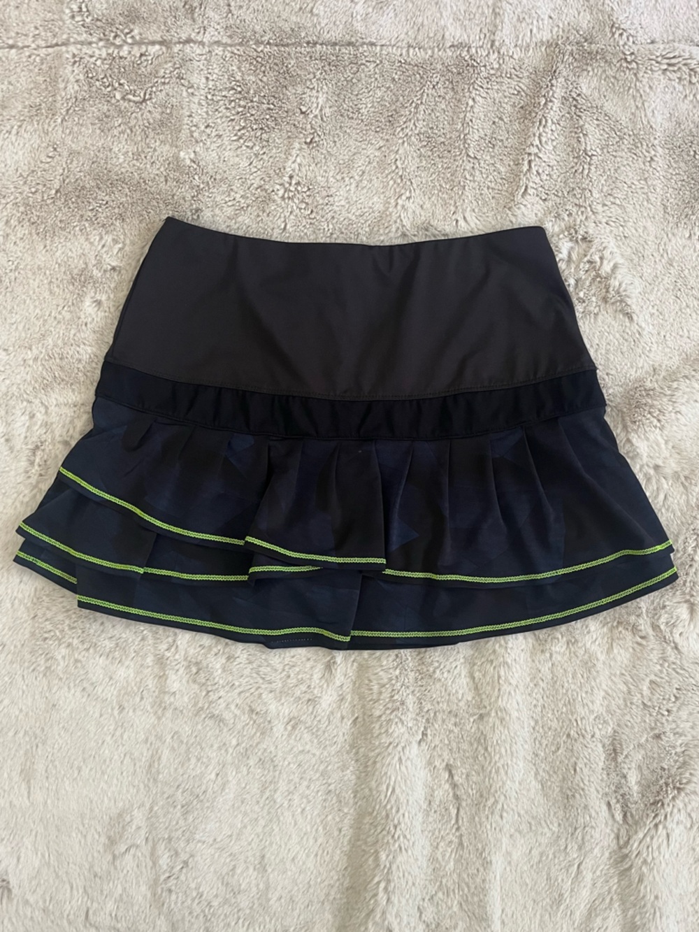 Lucky in Love Black Mini Skort with Neon Green Trim Tennis Golf Athletic